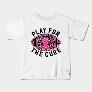 Play For A Cure Football Breast Cancer Awareness Support Leopard Print Sport Kids T-Shirt